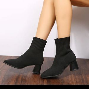 Brand NEW Black Ankle Sock Heeled Bootie 9